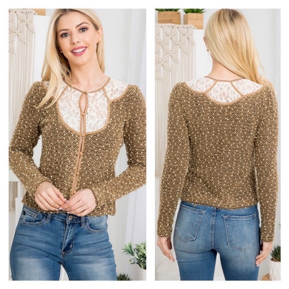 ONLY 1 LEFT, Size Medium Boho Brown and Ivory Ryu Top, Textured with Dot Detail - Picture 2 of 15